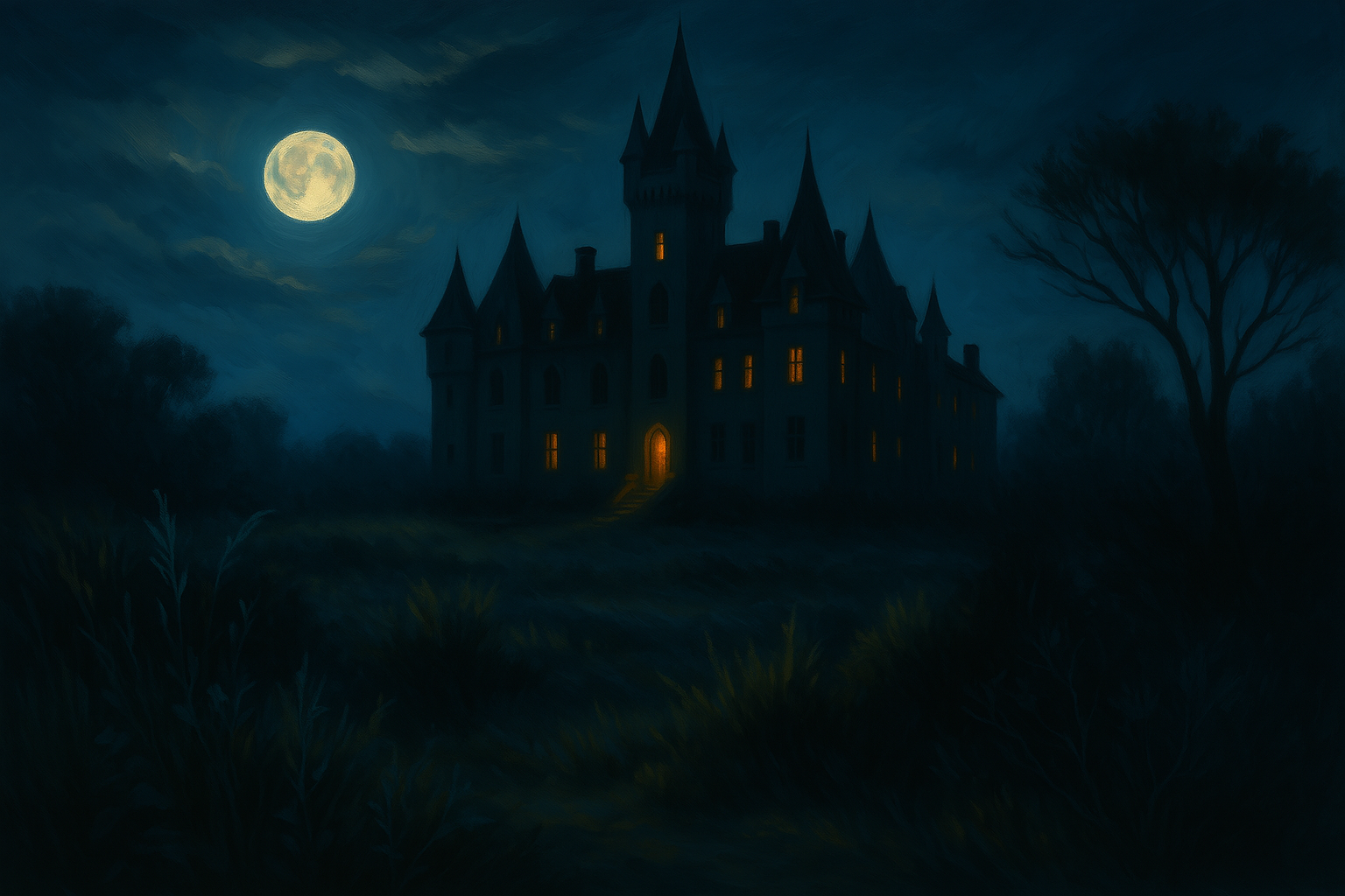 Château gothique sous la lune