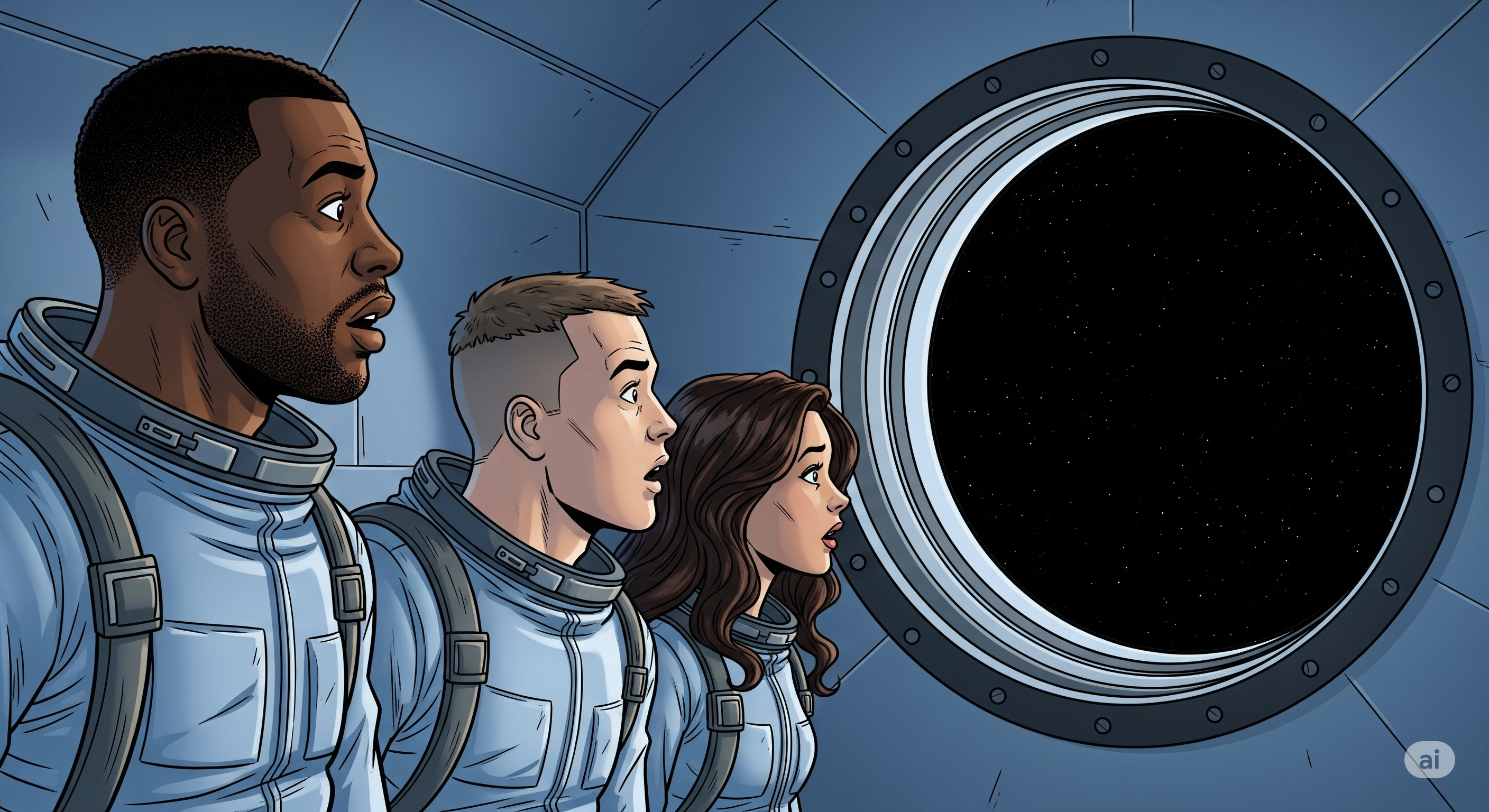 astronautes dans un vaisseau spatial